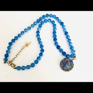 blue bead & millefiori pendant